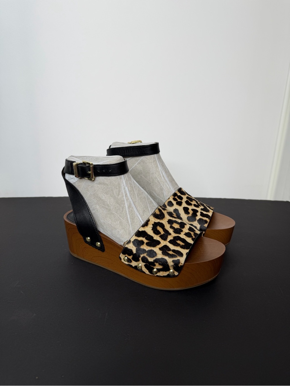 Sam Edelman Leopard Print Wedge Sandals with Black Ankle Strap
